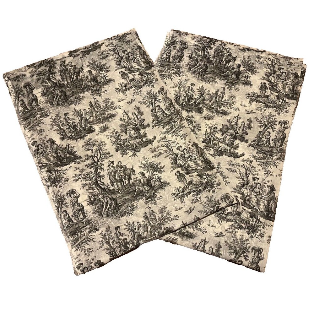 2 Waverly French Toile Curtain Panel French Country  Sheer Polyester Black Ivory